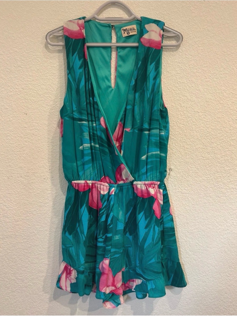 Show Me Your MuMu Teal Floral One-Piece Romper with Pink Accents